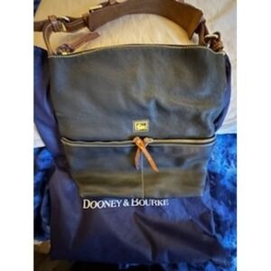 Dooney & Bourke Black Pebbled Leather Hobo Shoulder Bag Tan Trim J6251045